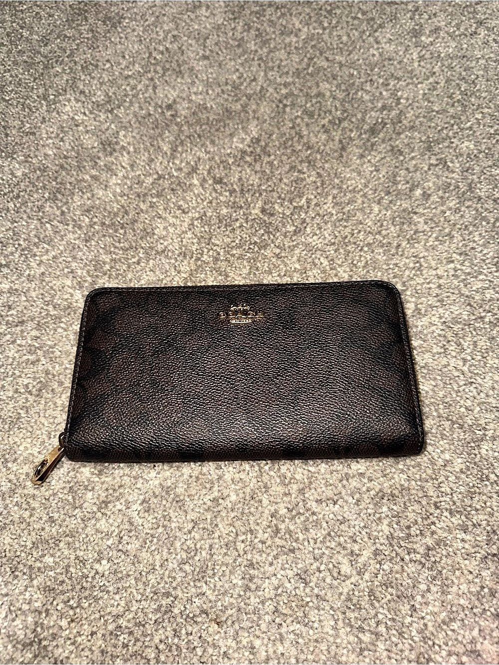 Coach Long Zip Around Wallet In Signature Canvas Brown & Black